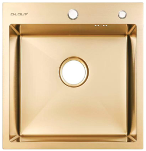 МОЙКА G-LAUF GL-5050KG 500*500*220 Матовый декор золото., Стали: Верх-3.0 мм, чаша 0,6мм., слива 110 мм, отв. 28 мм дозатор/фильтр (без сифона)