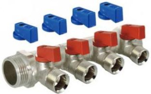 Коллектор с шаровыми кранами 3/4" х 1/2ш - 2 вых., TIM кр+син руч