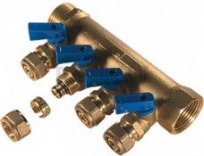 Коллектор универс. с кранами (с цангами) для МП TIM  3/4"х16х3 вых. кр+син руч